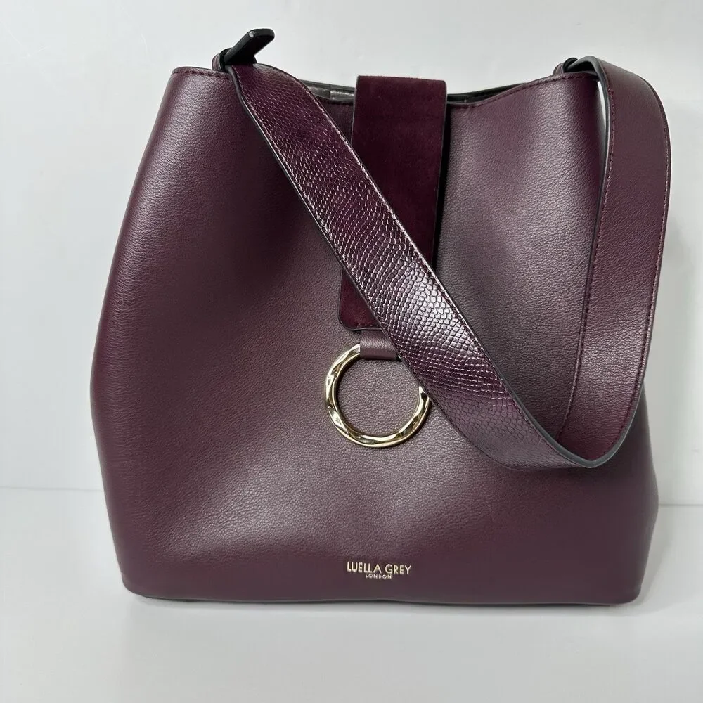 Luella Grey London Handbag‎ Hobo Shoulder Bucket Bag Purple Faux Leather Footed